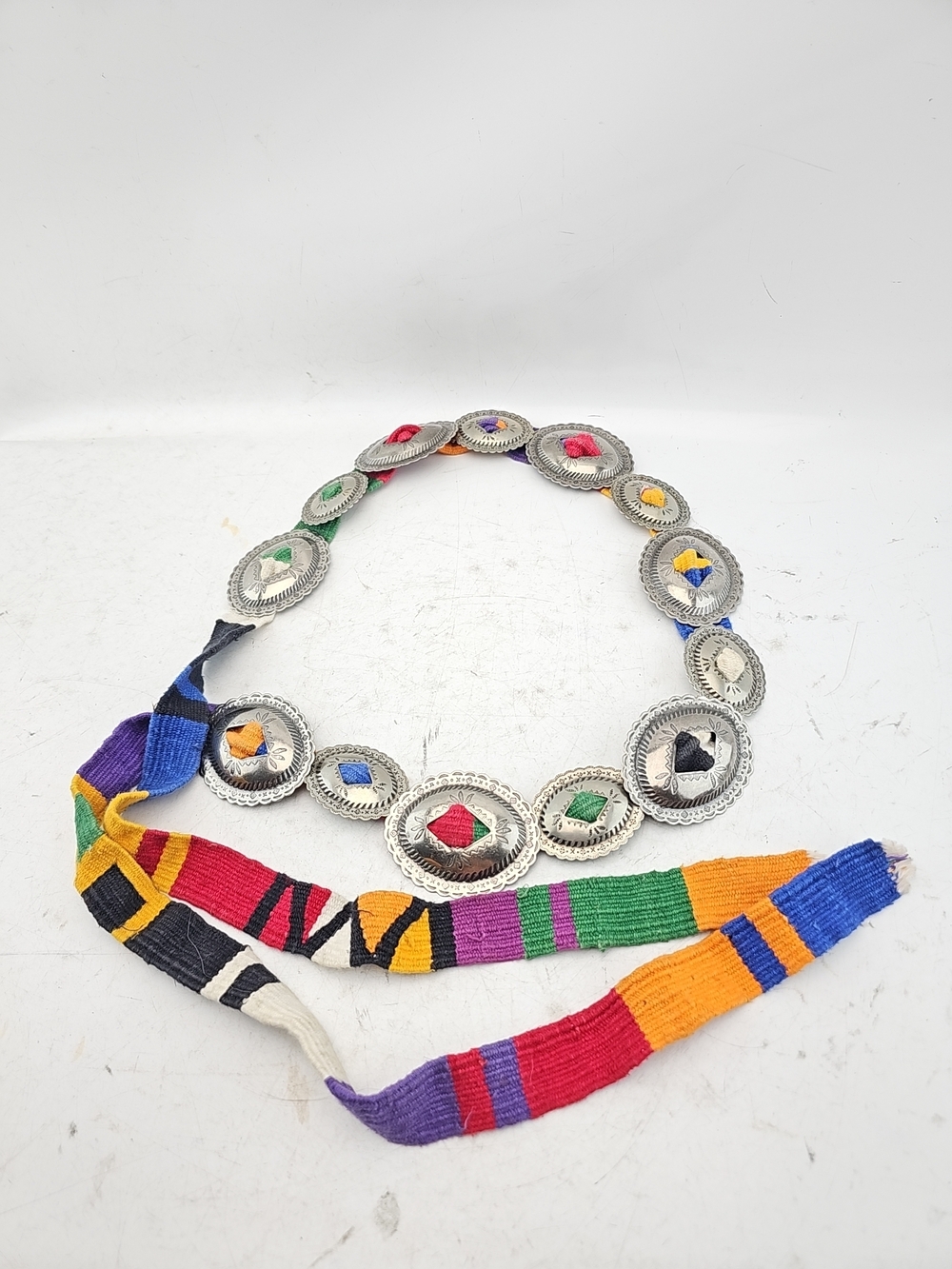 Vintage Southwestern Multicolor Woven Concho Belt